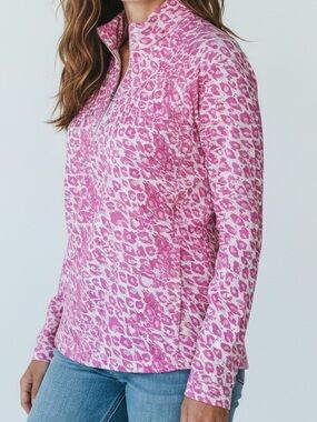 Sport Haley Pink Leopard Print Quarter-Zip Pullover